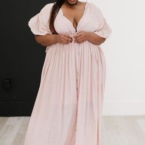 Sweet Lovely by Jen Captivate Me Deep V Ruffle Maxi Dress Nude Blush